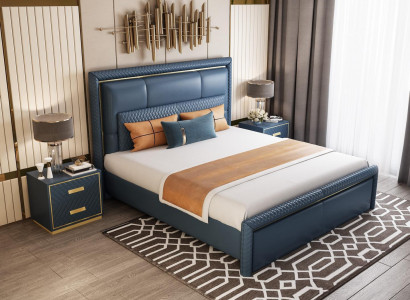 Schlofzëmmer Set Bett 2x Nuetsdësch 3 Stéck Design Modern Luxus Blo Gold